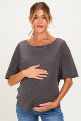 Black Charcoal Relaxed Fit Short Sleeve Maternity Top