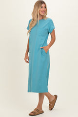 Dusty Teal Pocket Front Midi T-Shirt Dress