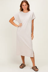 Sand Beige Pocket Front Midi T-Shirt Dress