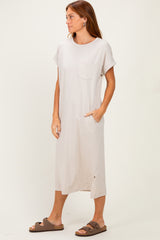 Sand Beige Pocket Front Midi T-Shirt Dress