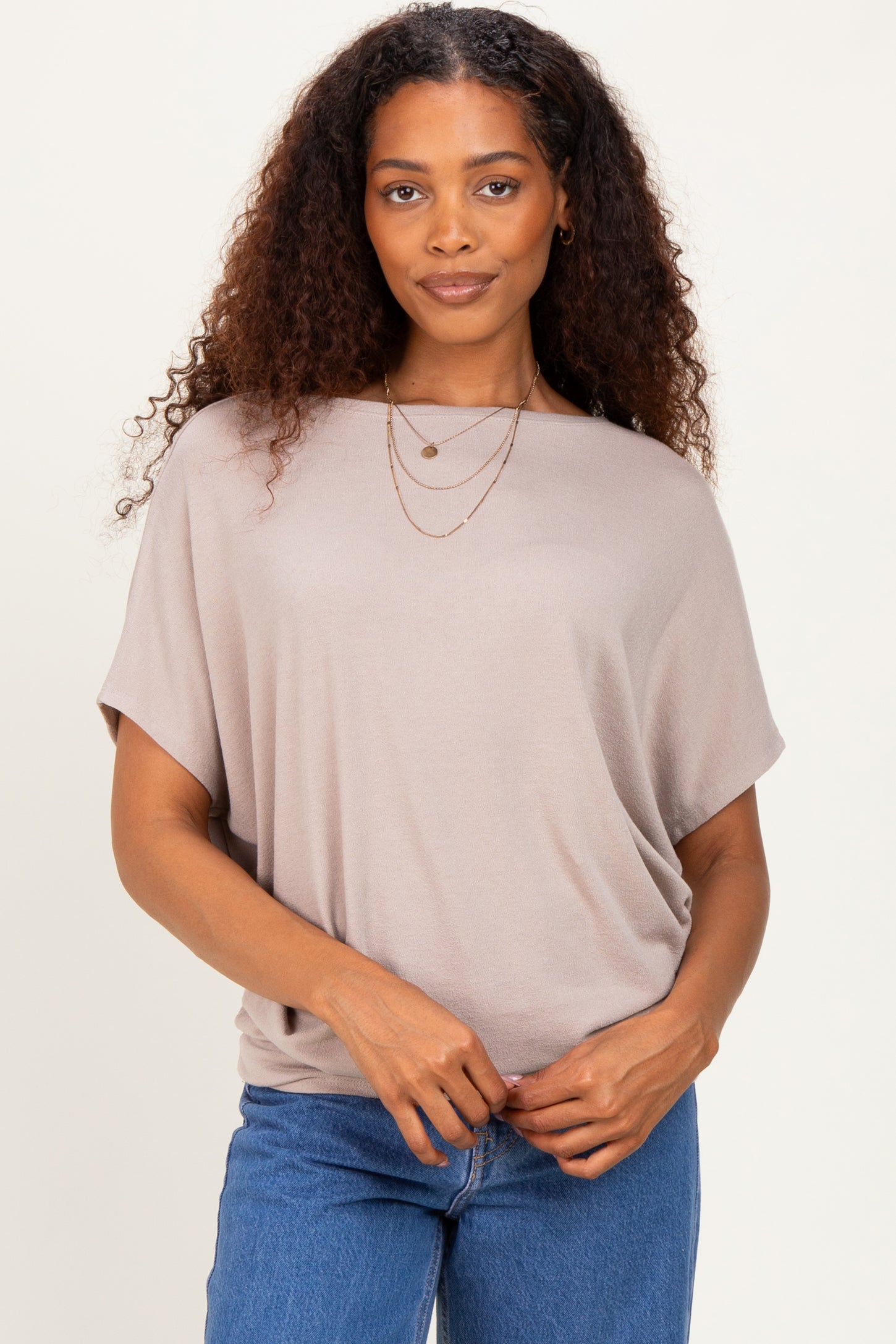 Ash Mocha Dolman Sleeve Boat Neck Maternity Top