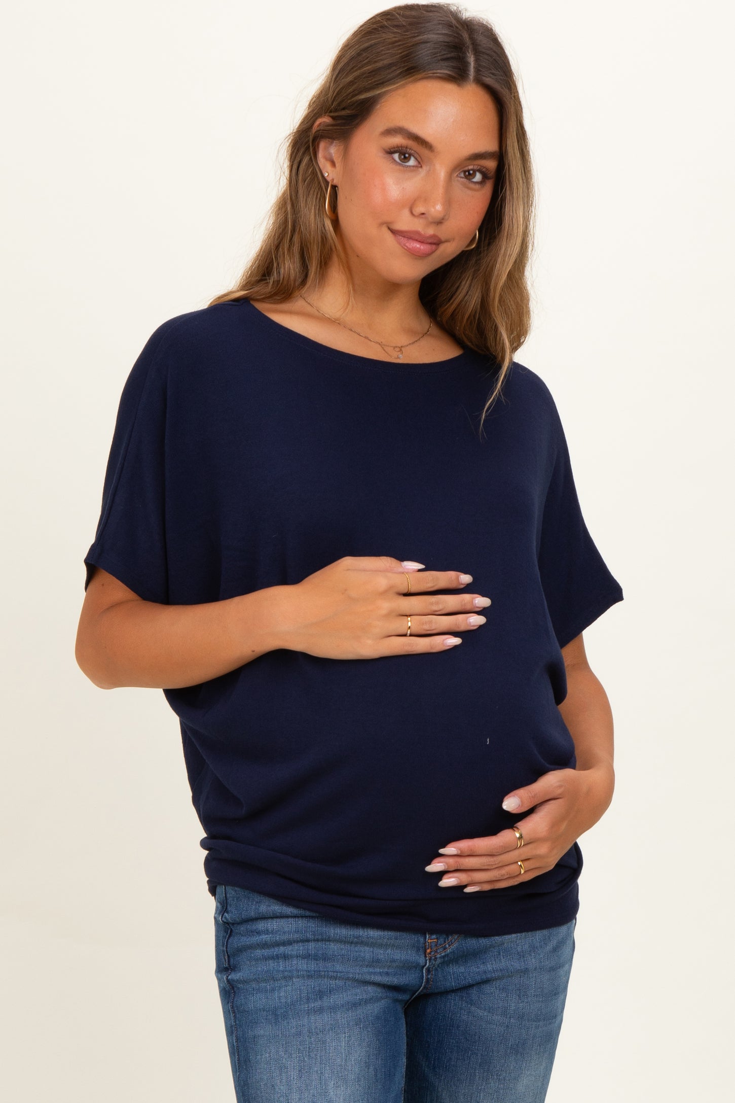Navy Dolman Sleeve Boat Neck Maternity Top