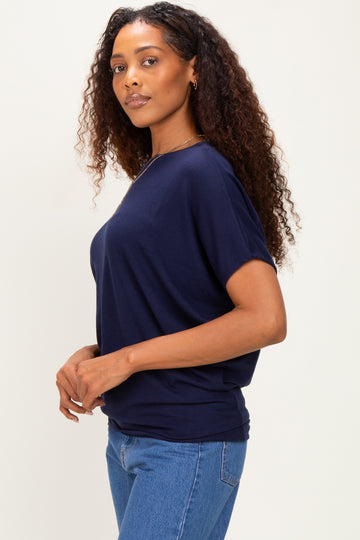 Navy Dolman Sleeve Boat Neck Top