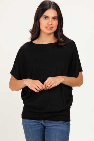 Black Dolman Sleeve Boat Neck Top