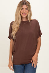 Brown Dolman Sleeve Boat Neck Maternity Top