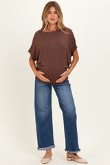 Brown Dolman Sleeve Boat Neck Maternity Top