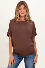 Brown Dolman Sleeve Boat Neck Maternity Top