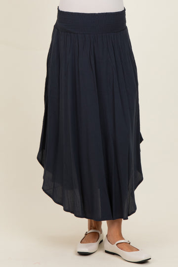 Midnight Smocked Waist Rounded Hem Maternity Skirt