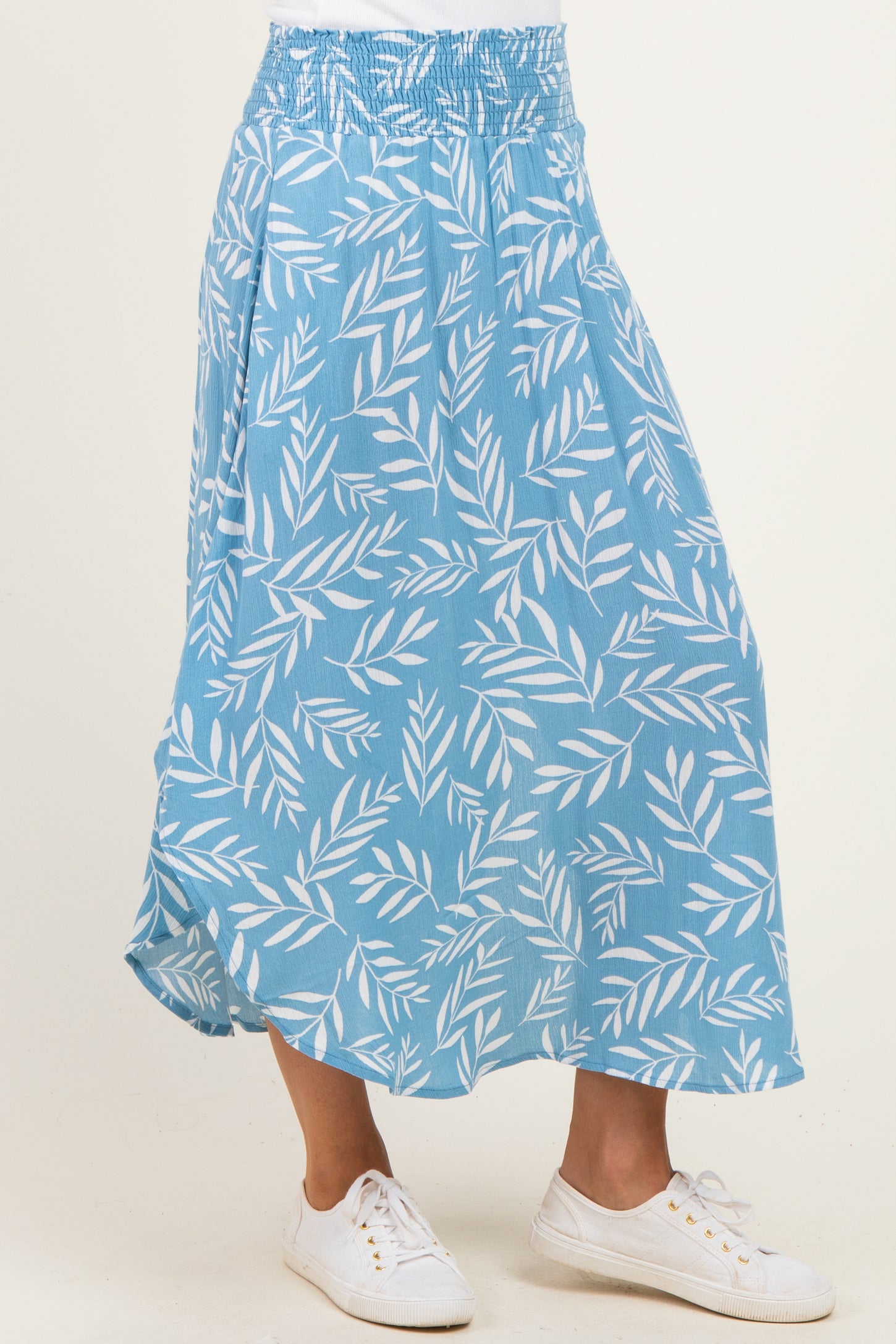 Light Blue Printed Smocked Waistband Skirt