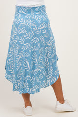 Light Blue Printed Smocked Waistband Maternity Skirt