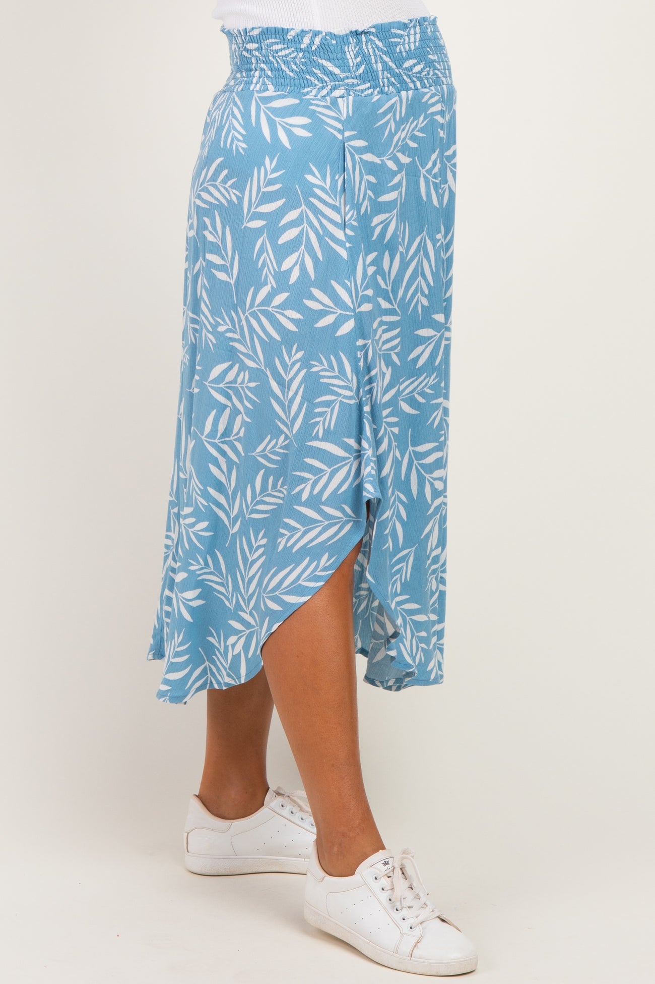 Light Blue Printed Smocked Waistband Maternity Skirt