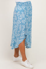 Light Blue Printed Smocked Waistband Maternity Skirt