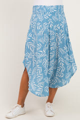 Light Blue Printed Smocked Waistband Maternity Skirt