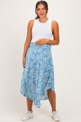 Light Blue Printed Smocked Waistband Maternity Skirt