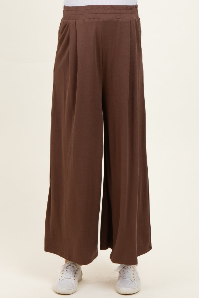 Brown Cropped Wide Leg Maternity Pants