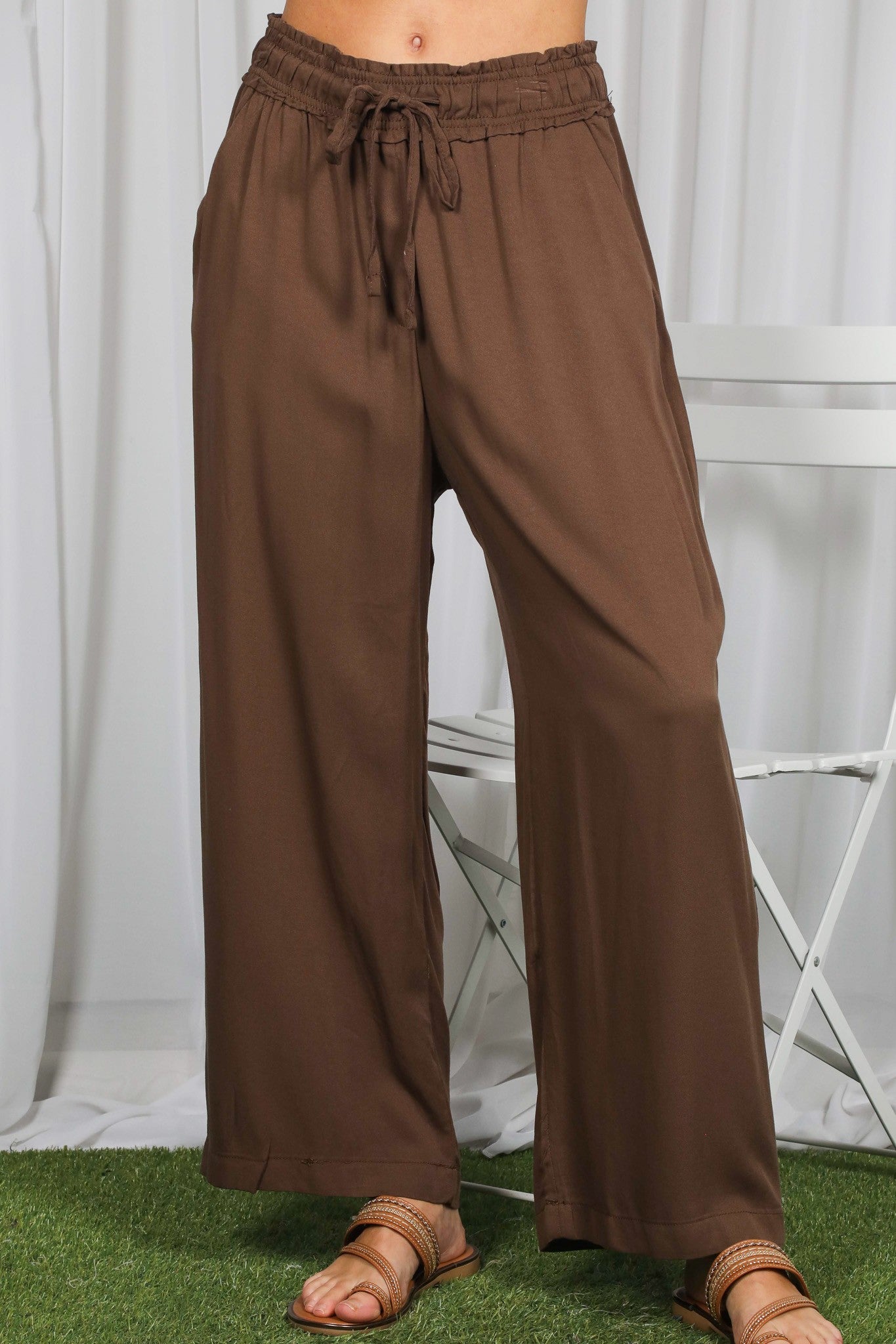 Brown Drawstring Waistband Maternity Pants