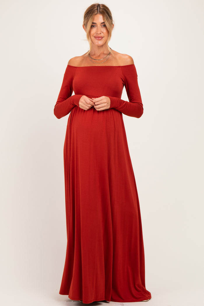 PinkBlush Rust Off Shoulder Maternity Maxi Dress