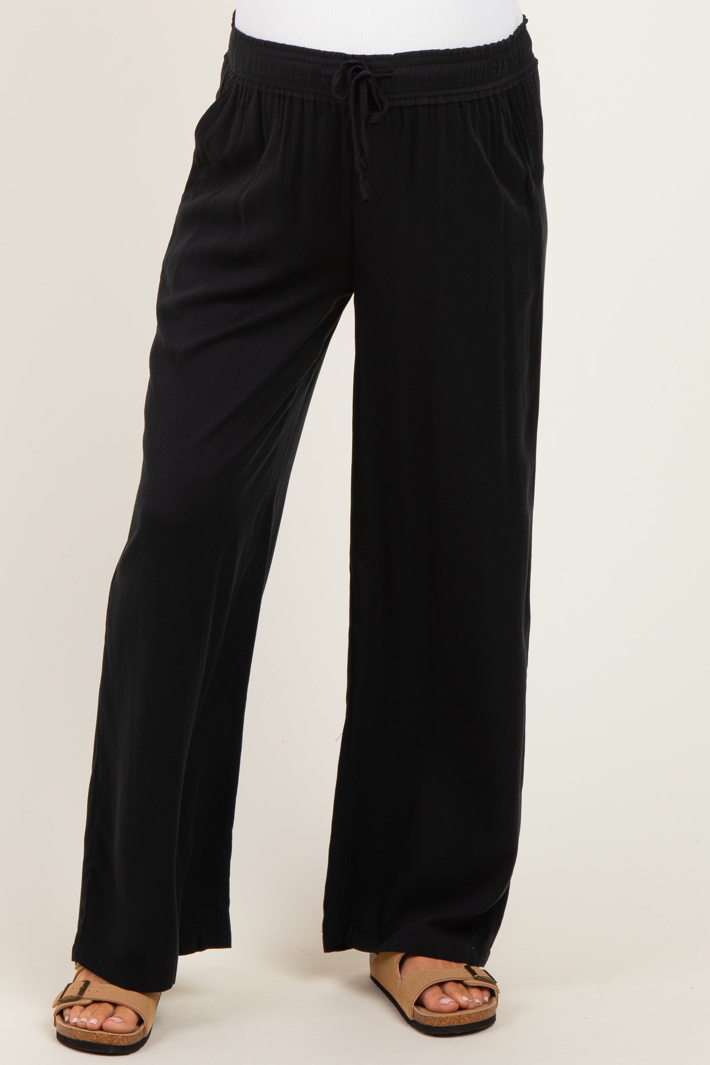 Black Drawstring Waistband Maternity Pants
