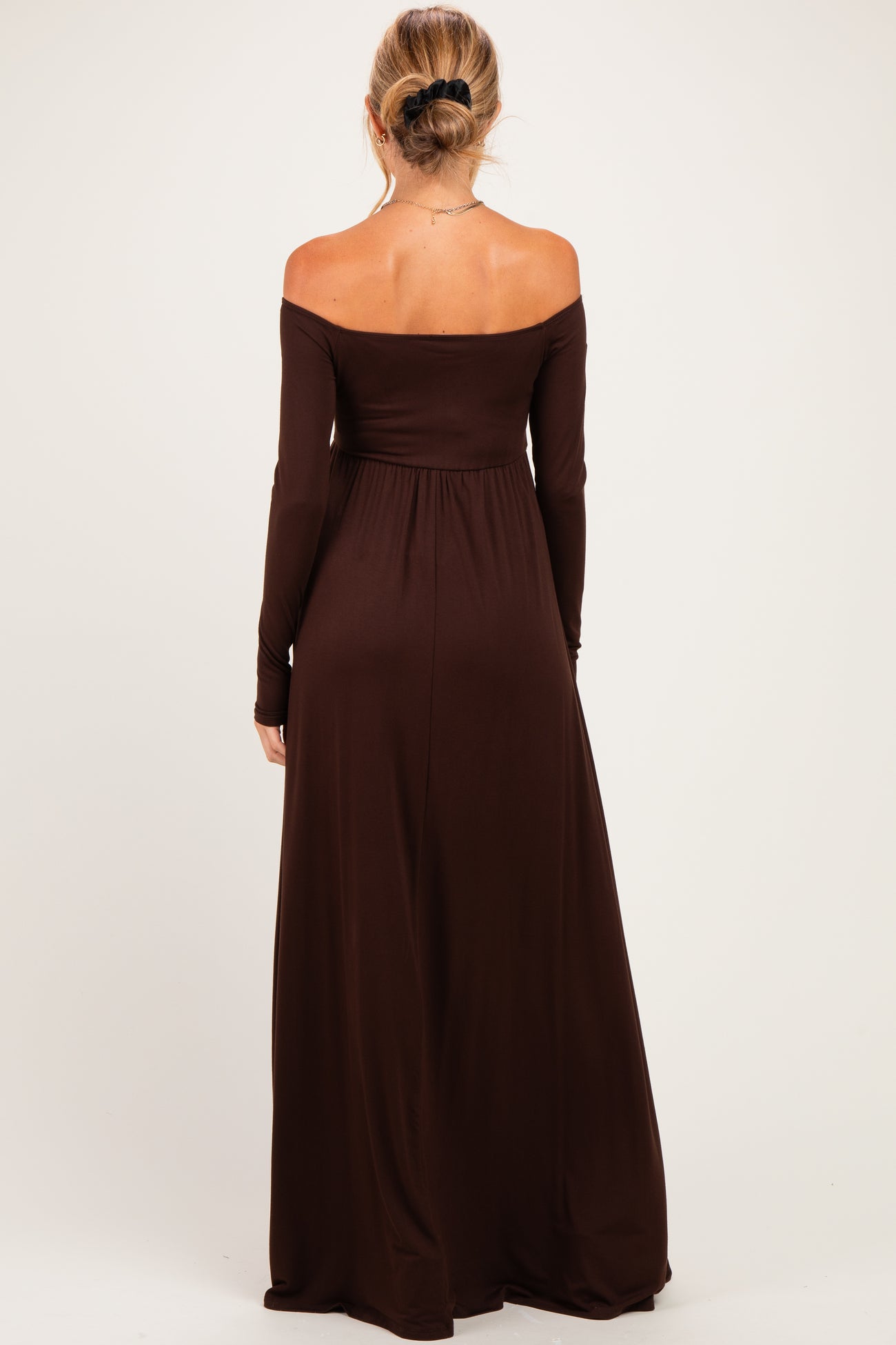 PinkBlush Brown Off Shoulder Maternity Maxi Dress