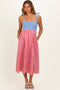 Red Gingham Colorblock Scallop Trim Maternity Midi Dress
