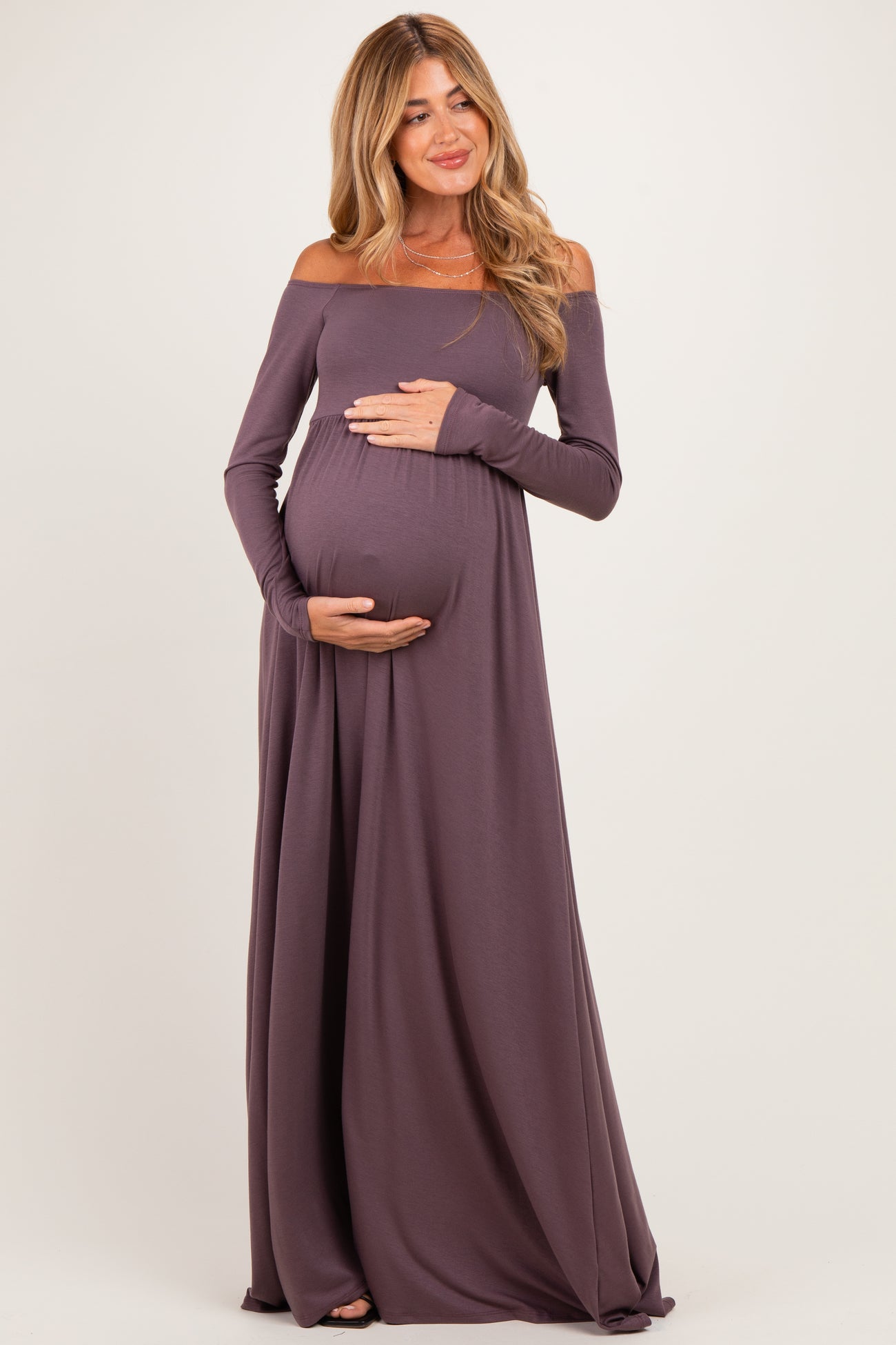 PinkBlush Purple Off Shoulder Maternity Maxi Dress