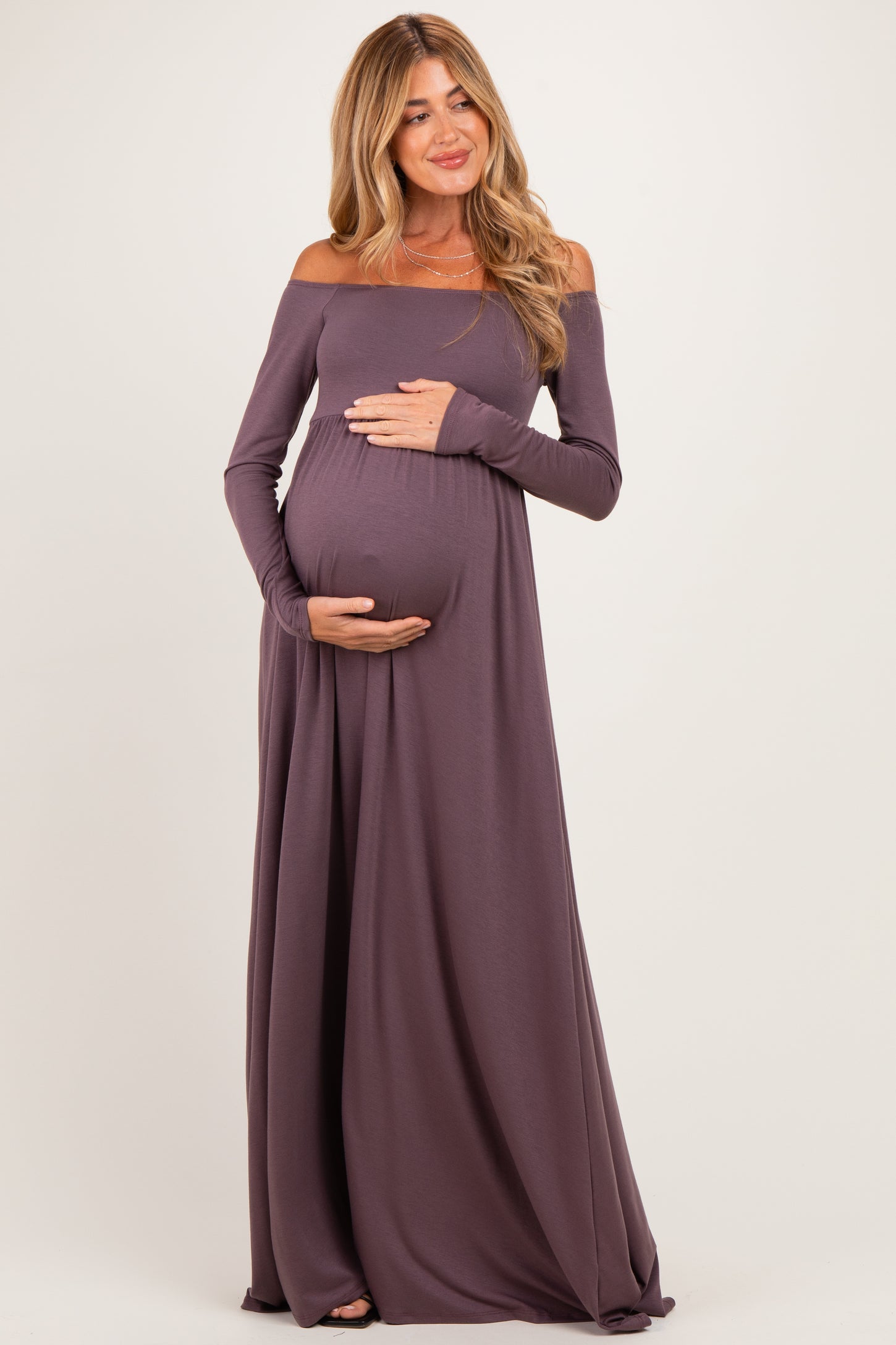 PinkBlush Purple Off Shoulder Maternity Maxi Dress