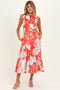 Red Floral Belted Sleeveless Maternity Shirt Dress