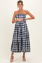 Navy Gingham Strapless Maternity Midi Dress