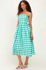 Green Gingham Strapless Midi Dress