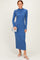 Navy Ruffle Mock Neck Long Sleeve Midi Dress
