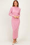 Mauve Ruffle Mock Neck Long Sleeve Midi Dress