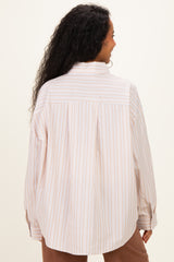 Mocha Stripe Striped Button-Down Maternity Shirt
