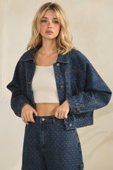 Dark Wash Boho Dotted Denim Maternity Jacket