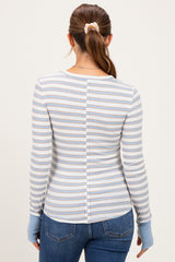 Blue Striped Rib Long Sleeve Fitted Maternity Top