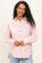 Pink Oversized Striped Button Down Long Sleeve Maternity Shirt