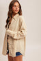 Beige Oversized Striped Button Down Long Sleeve Maternity Shirt