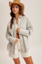 Blue Oversized Striped Button Down Long Sleeve Maternity Shirt