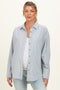 Blue Oversized Striped Button Down Long Sleeve Maternity Shirt