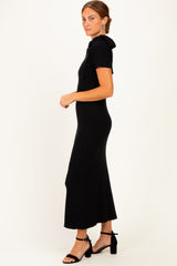 Black Tie Neck Short Sleeve Knit Dress