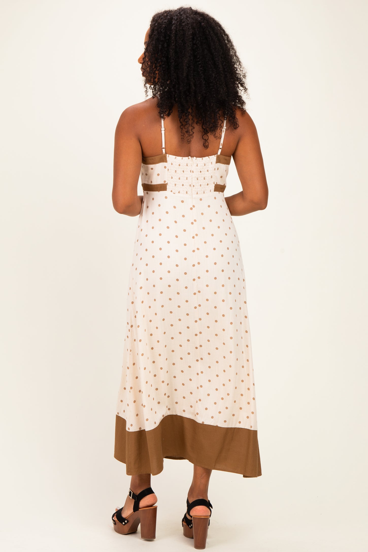 Natural Polka Dot Maxi Dress