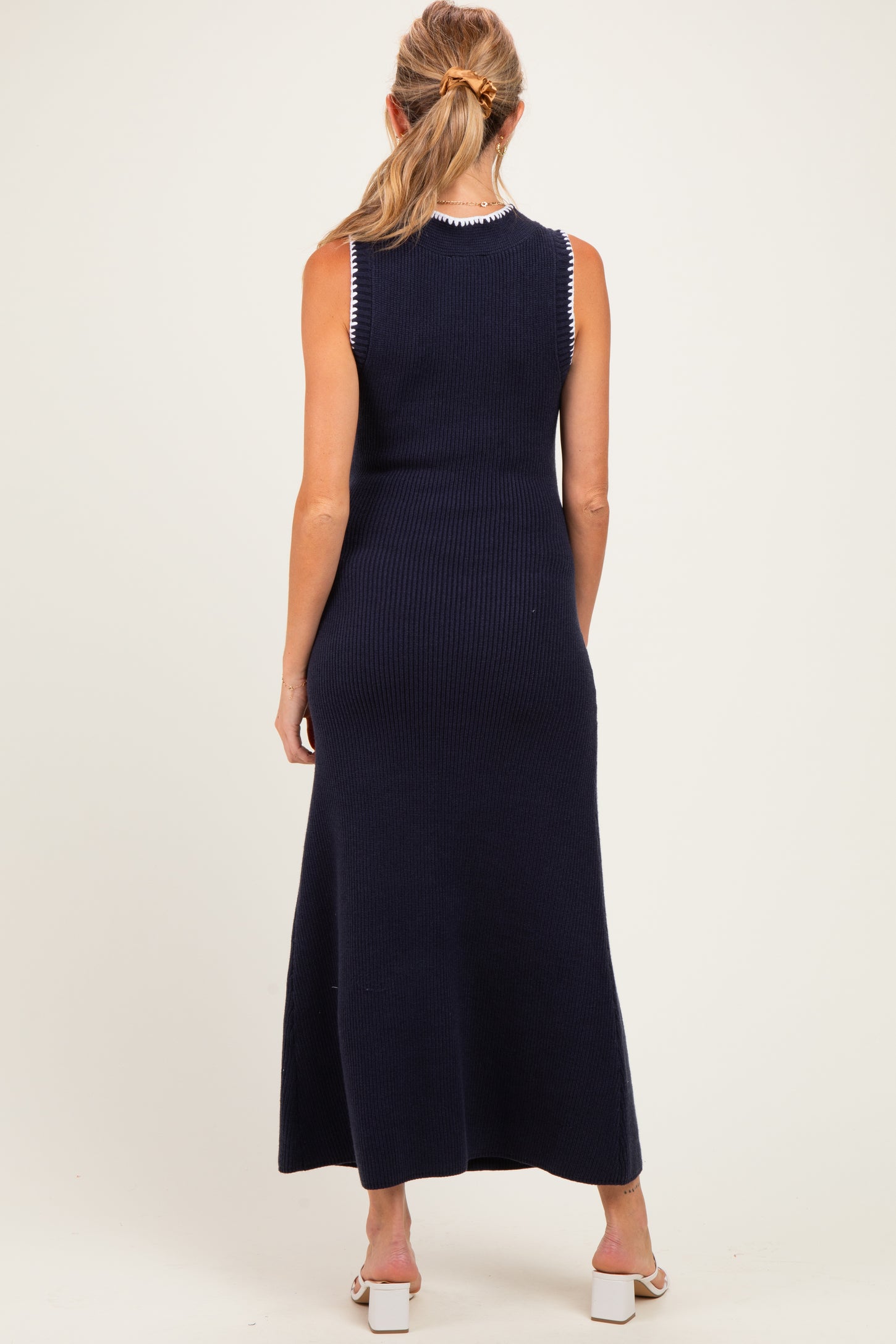 Navy Bow Knit Maternity Maxi Dress