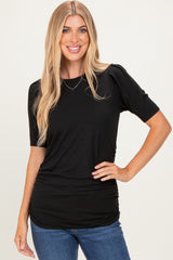 Black Ribbed Ruched Fitted Top