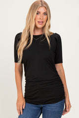 Black Ribbed Ruched Fitted Top