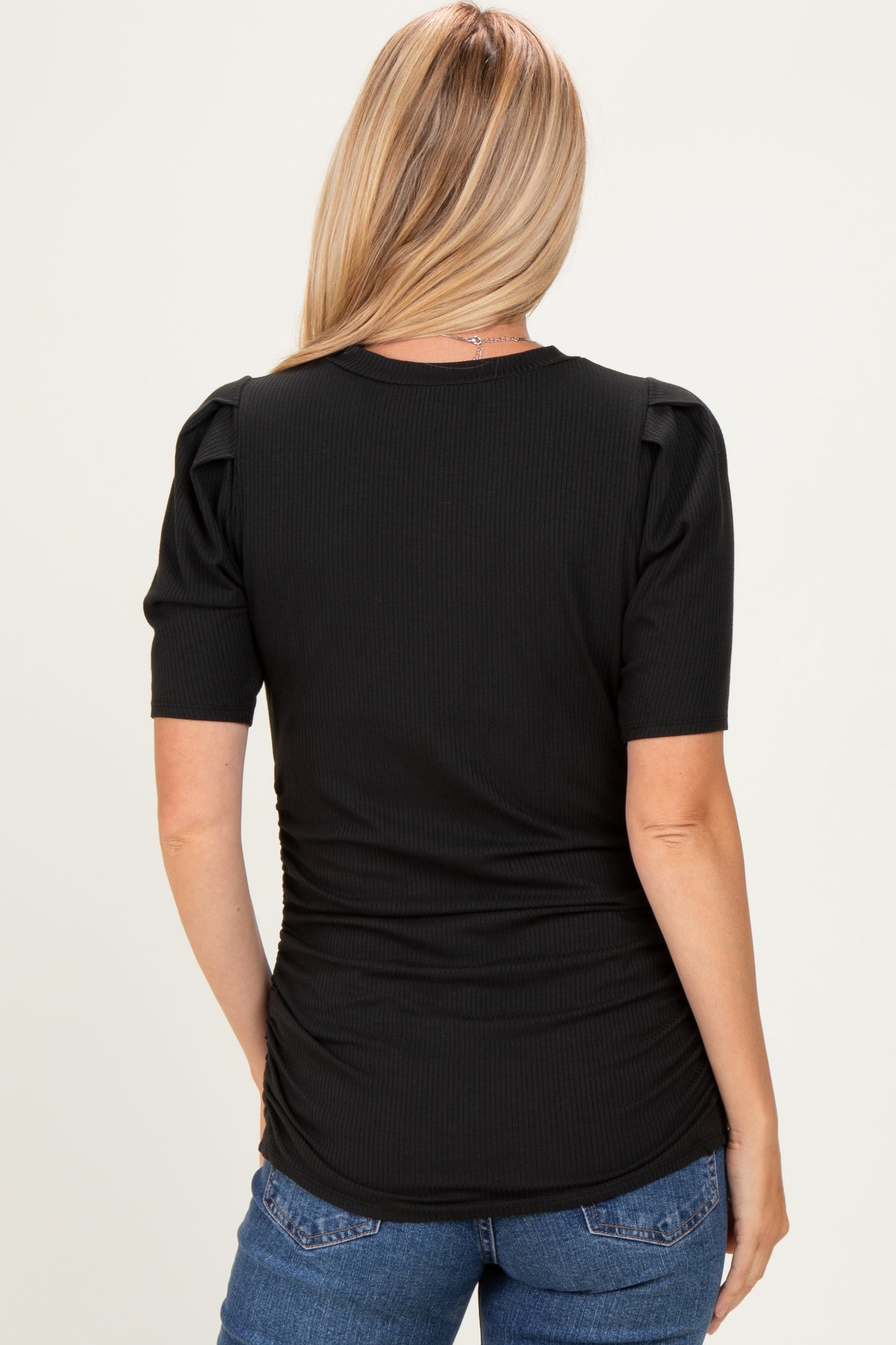 Black Ribbed Ruched Fitted Top