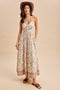 Beige Printed Cutout Tie Back Maxi Dress