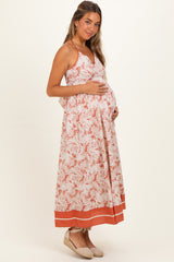 Terracotta Printed Cutout Tie Back Maternity Maxi Dress