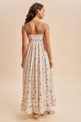 Creme Floral Sleeveless Maxi Dress