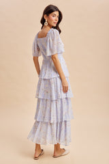 Periwinkle Floral Flounce Tiered Maxi Dress