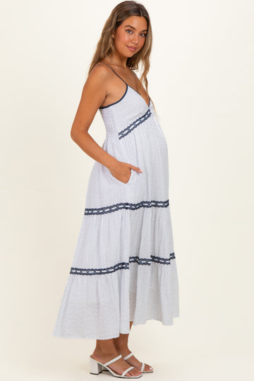 Off-White Printed Lace Tiered Maternity Maxi Dress
