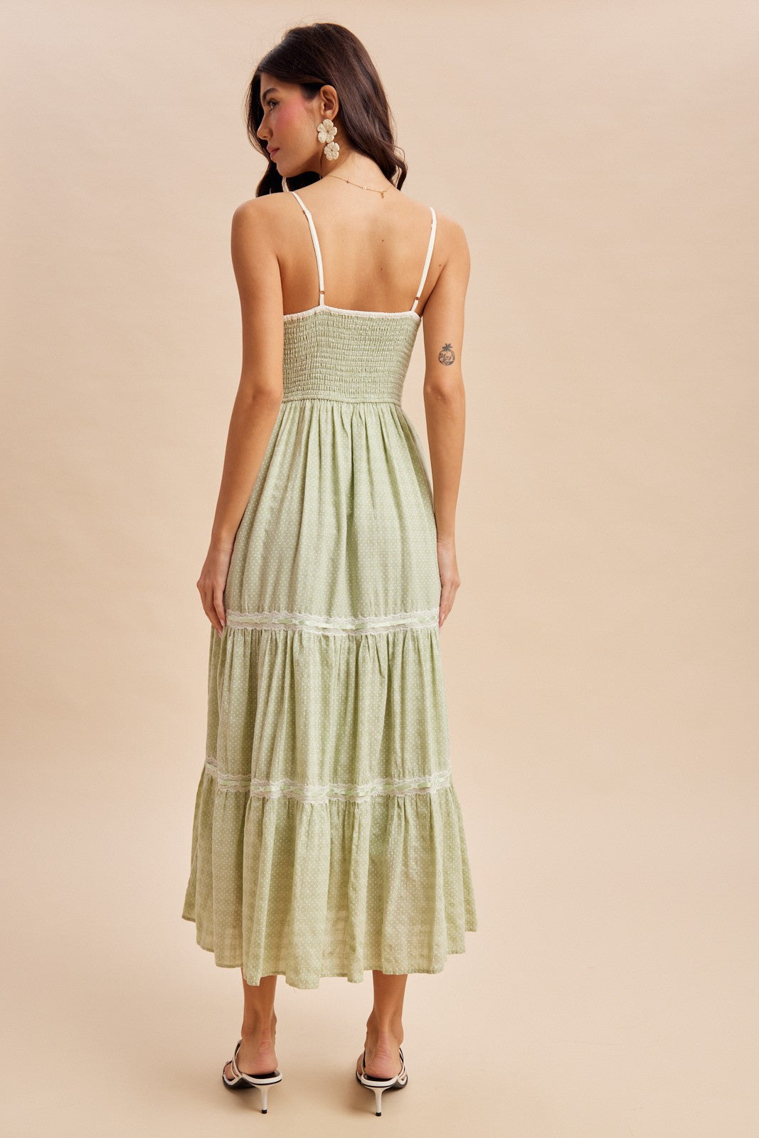 Mint Cream Printed Lace Tiered Maxi Dress